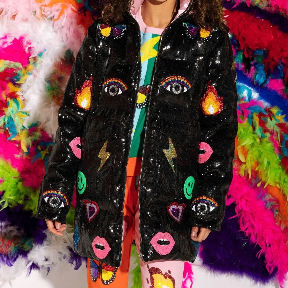 Queen of Sparkles Black Icon Puffer Jacket